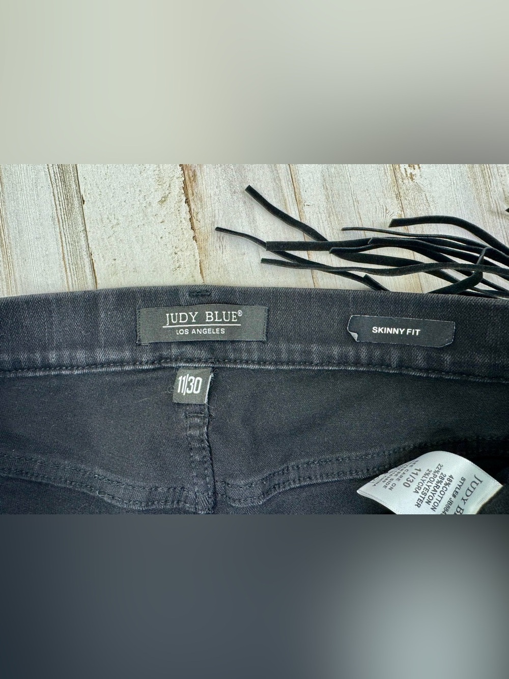 Judy Blue Jeans Womens 11/30 Black Mid Rise Skinny Fit Western Fringe - Picture 4 of 12